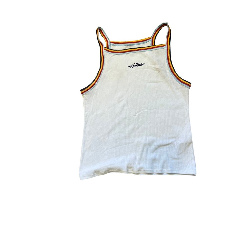 Retro Hollister Ribbed Tank Top Rainbow Slim Fit Large High Neck Y2K